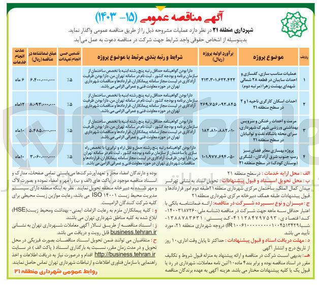 تصویر کوچک آگهی عملیات مناسب سازی ،کفسازی و احداث سایبان در قطعه 28 شمالی شهدای بهشت زهرا 