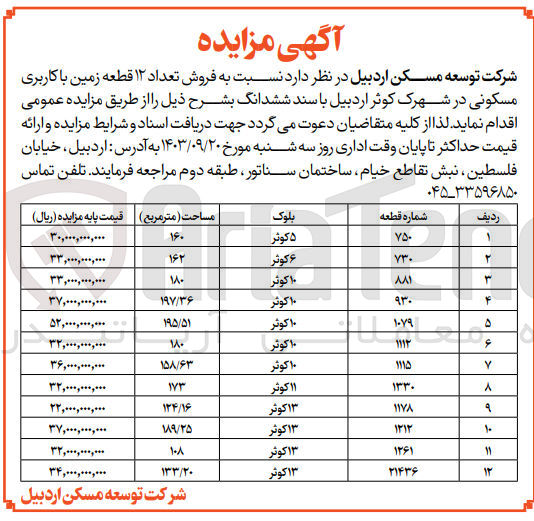 تصویر کوچک آگهی فروش تعداد ۱۲ قطعه زمین با کاربری مسکونی