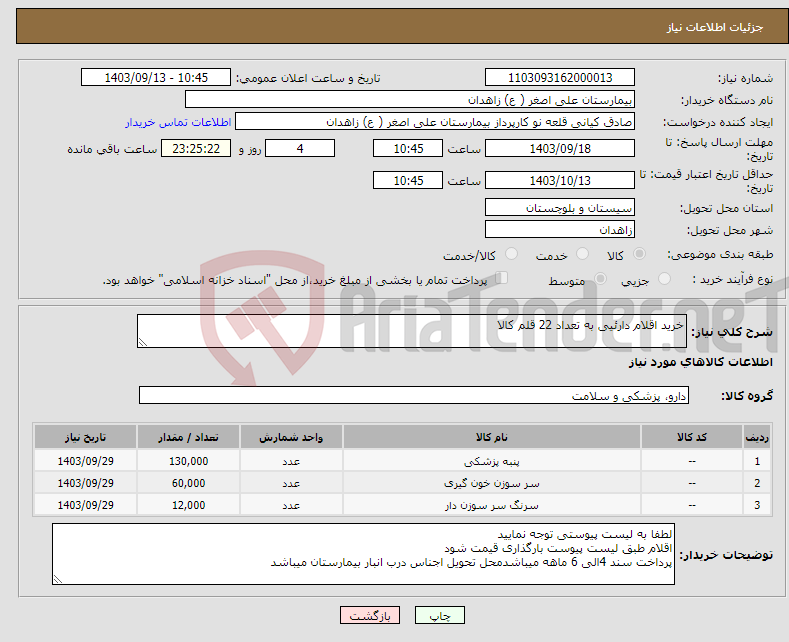 تصویر کوچک آگهی نیاز انتخاب تامین کننده-خرید اقلام دارئیی به تعداد 22 قلم کالا