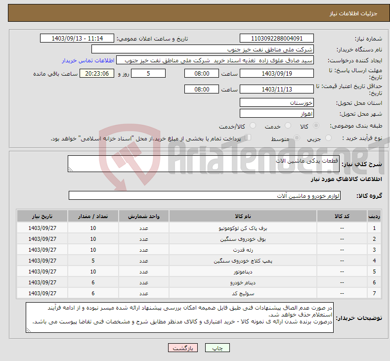 تصویر کوچک آگهی نیاز انتخاب تامین کننده-قطعات یدکی ماشین الات