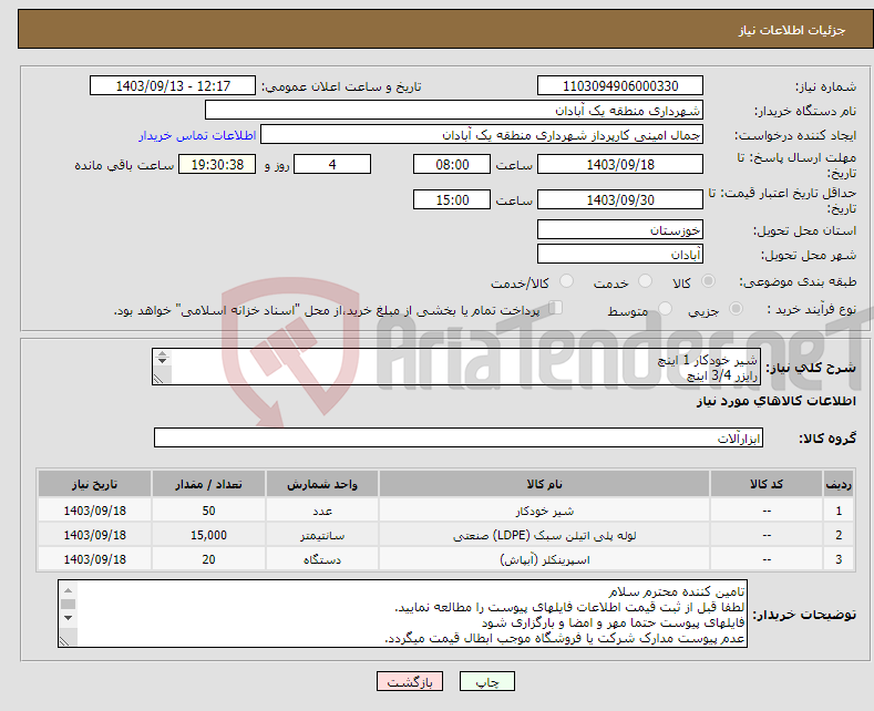 تصویر کوچک آگهی نیاز انتخاب تامین کننده-شیر خودکار 1 اینچ رایزر 3/4 اینچ اسپرینکلر 3/4 اینچ