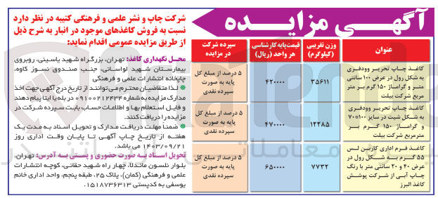 تصویر کوچک آگهی فروش  کاغذ های موجود در انبار 