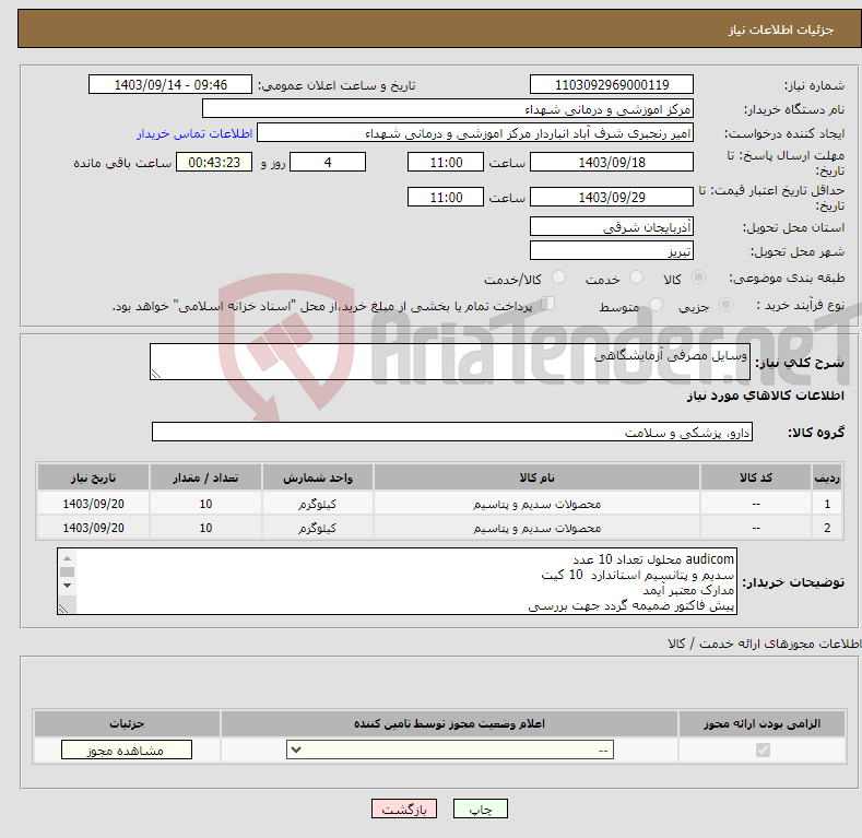 تصویر کوچک آگهی نیاز انتخاب تامین کننده-وسایل مصرفی آزمایشگاهی