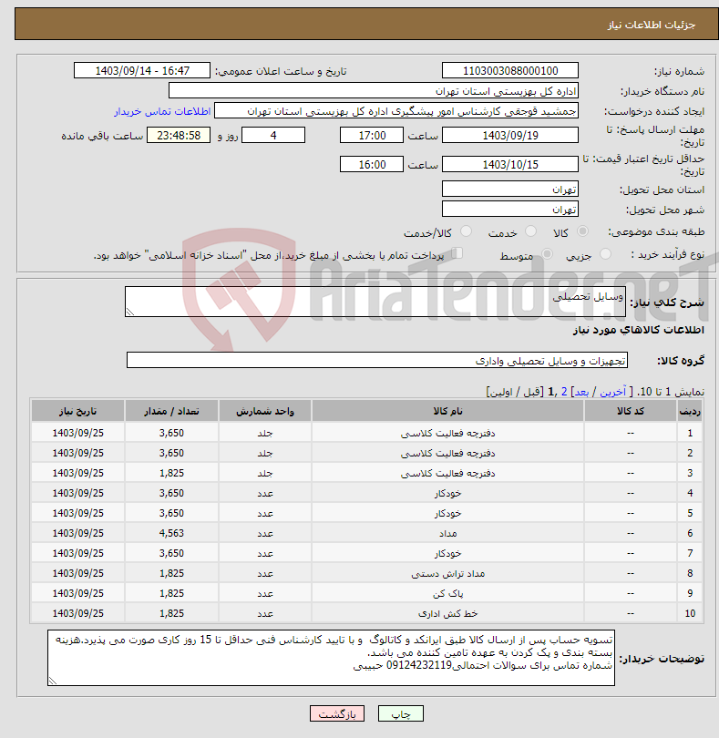 تصویر کوچک آگهی نیاز انتخاب تامین کننده-وسایل تحصیلی 
