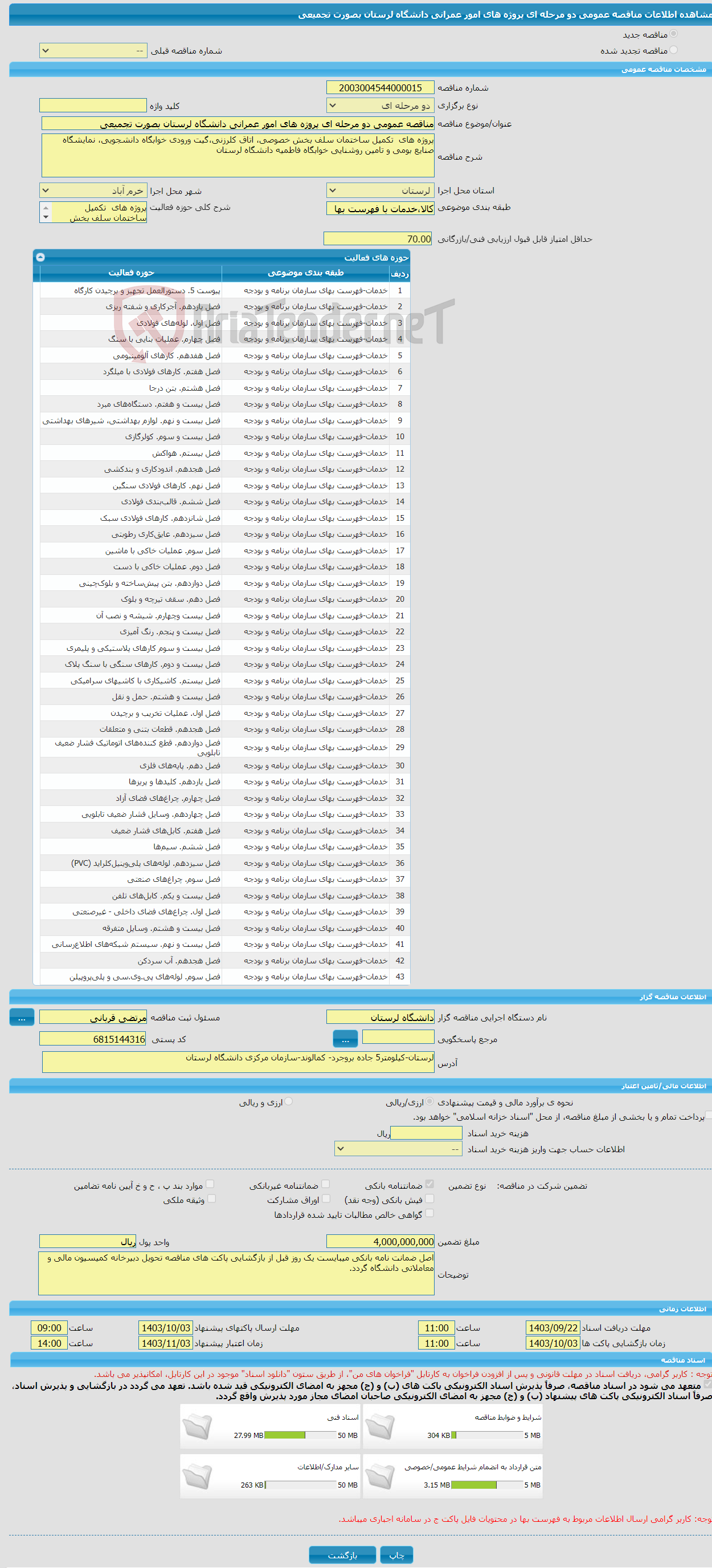 تصویر کوچک آگهی مناقصه عمومی دو مرحله ای پروژه های امور عمرانی دانشگاه لرستان بصورت تجمیعی