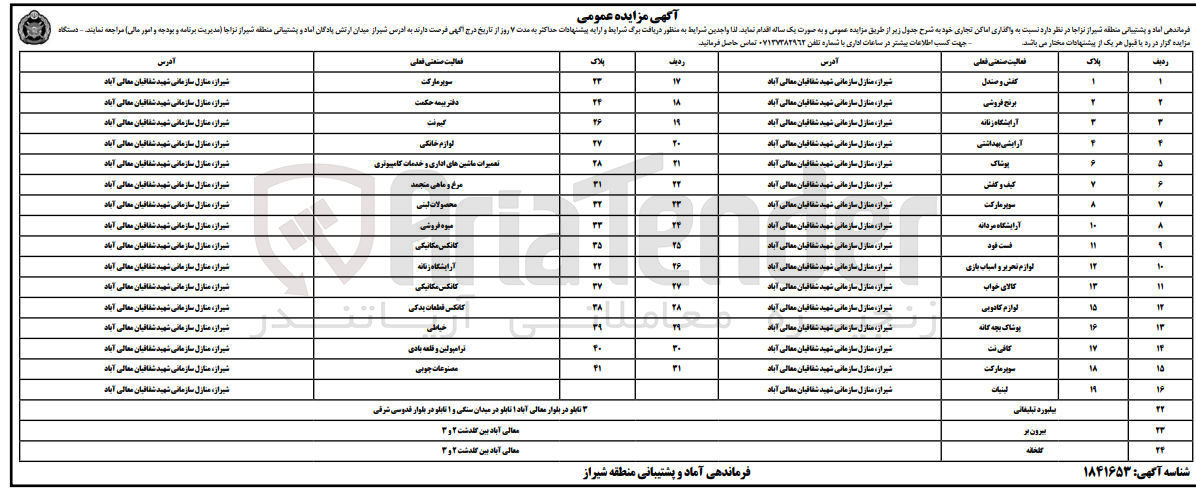 تصویر کوچک آگهی واگذاری اماکن تجاری در 31 ردیف
