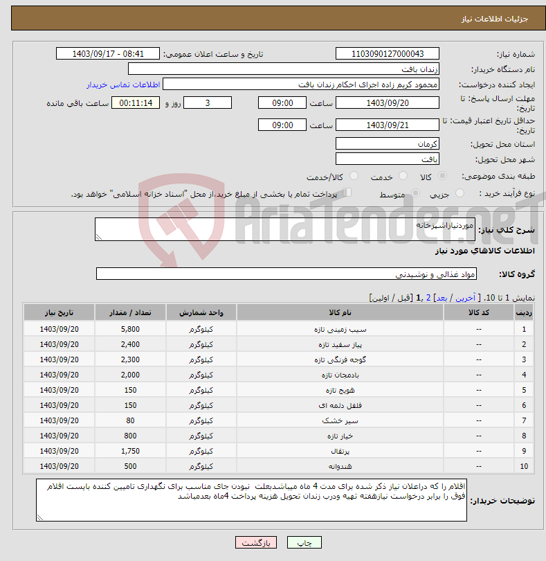 تصویر کوچک آگهی نیاز انتخاب تامین کننده-موردنیازاشپزخانه