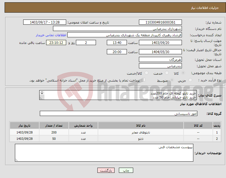 تصویر کوچک آگهی نیاز انتخاب تامین کننده-خرید تابلو کوچه ای خام 200عدد خرید تابلو خیابانی خام 50 عدد تحویل درب انبار منطقه یک پرداختی بصورت اعتباری