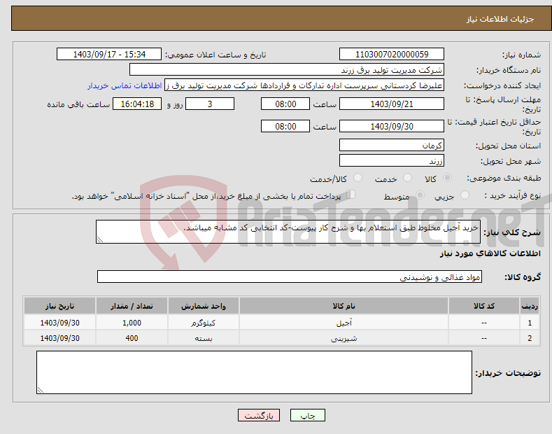 تصویر کوچک آگهی نیاز انتخاب تامین کننده-خرید آجیل مخلوط طبق استعلام بها و شرح کار پیوست-کد انتخابی کد مشابه میباشد.