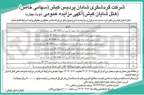 تصویر کوچک آگهی اجازه غرفه در 9 ردیف شامل :
غرفه باکاربری آزادی ،خدمات آرایشگاه زنانه ،آرایشگاه مردانه ،حمام سنتی و...