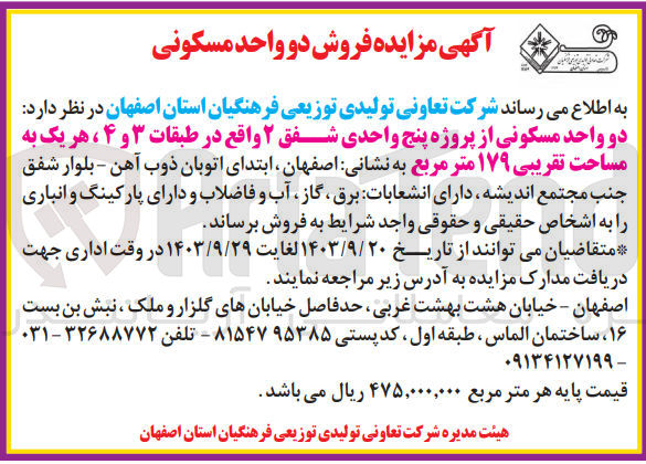 تصویر کوچک آگهی فروش دو واحد مسکونی از پروژه پنج واحدی شفق 2 واقع در طبقات 3و4 هریک به مساحت 179 مترمربع 