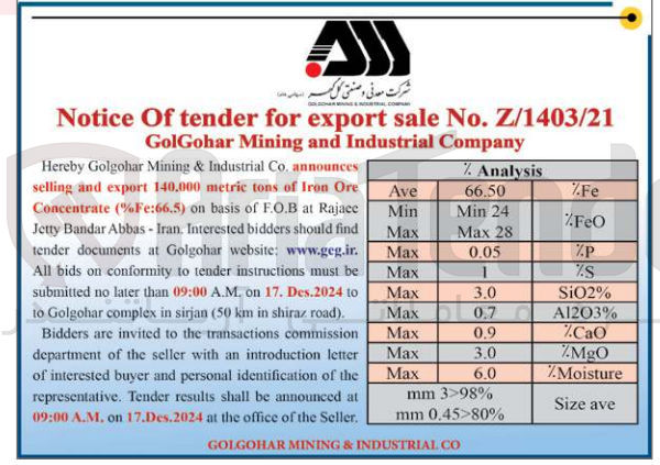 تصویر کوچک آگهی  announces selling and export 140.000 metric tons of Iron Ore Concentrate (%Fe:66.5) 
