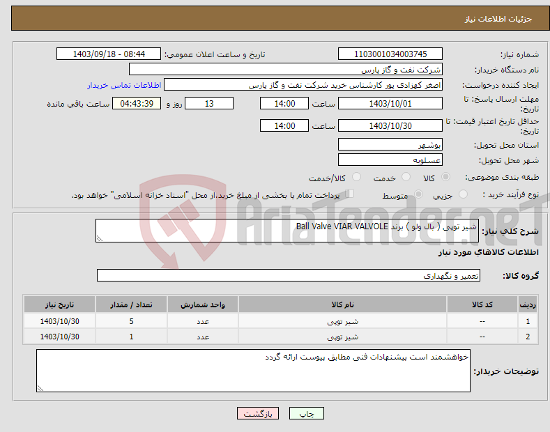 تصویر کوچک آگهی نیاز انتخاب تامین کننده-شیر توپی ( بال ولو ) برند Ball Valve VIAR VALVOLE