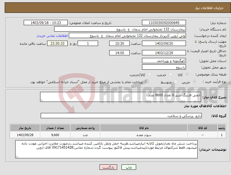 تصویر کوچک آگهی نیاز انتخاب تامین کننده-انجی فدینگ سبز 6 تعداد 9600 عدد.