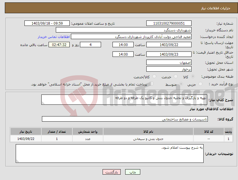 تصویر کوچک آگهی نیاز انتخاب تامین کننده-تهیه و بارگیری و تخلیه جدول بتنی و کانیو یک طرفه و دو طرفه