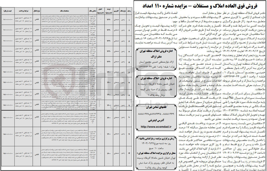 تصویر کوچک آگهی فروش تعدادی از اراضی با کاربری صنعتی در 12 ردیف 
