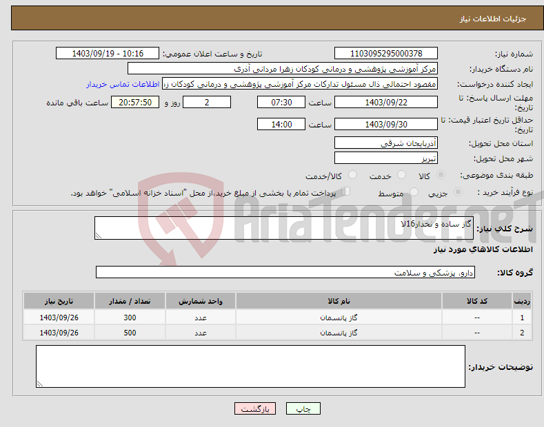 تصویر کوچک آگهی نیاز انتخاب تامین کننده-گاز ساده و نخدار16لا