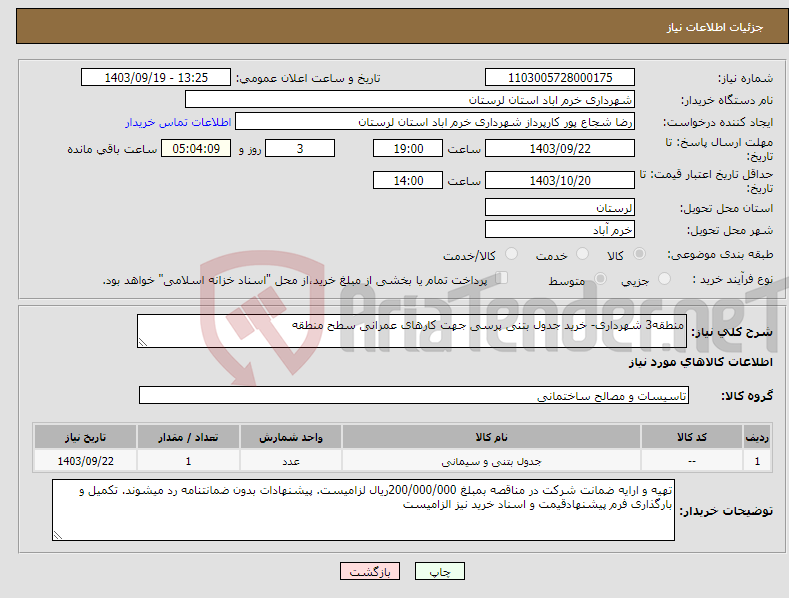 تصویر کوچک آگهی نیاز انتخاب تامین کننده-منطقه3 شهرداری- خرید جدول بتنی پرسی جهت کارهای عمرانی سطح منطقه