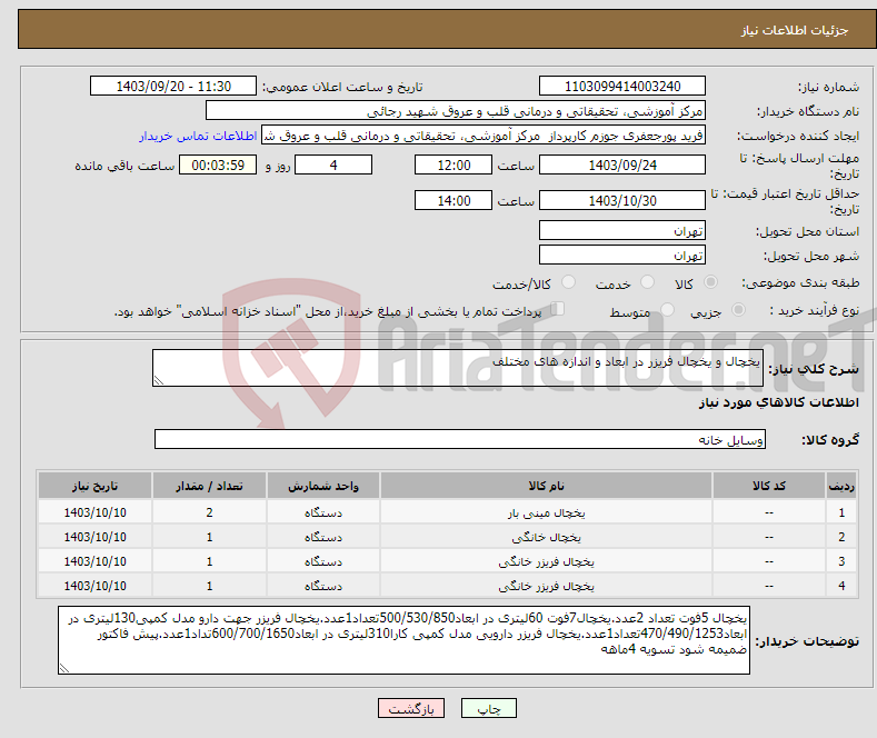 تصویر کوچک آگهی نیاز انتخاب تامین کننده-یخچال و یخچال فریزر در ابعاد و اندازه های مختلف