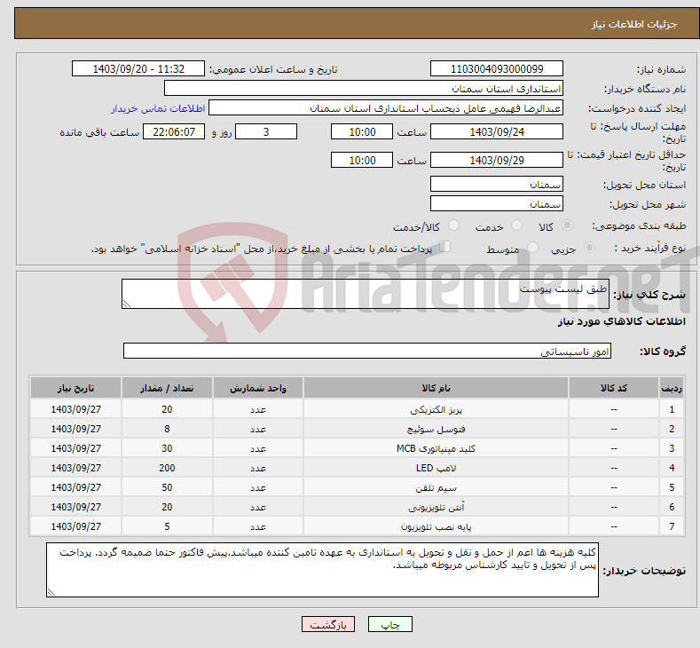 تصویر کوچک آگهی نیاز انتخاب تامین کننده-طبق لیست پیوست