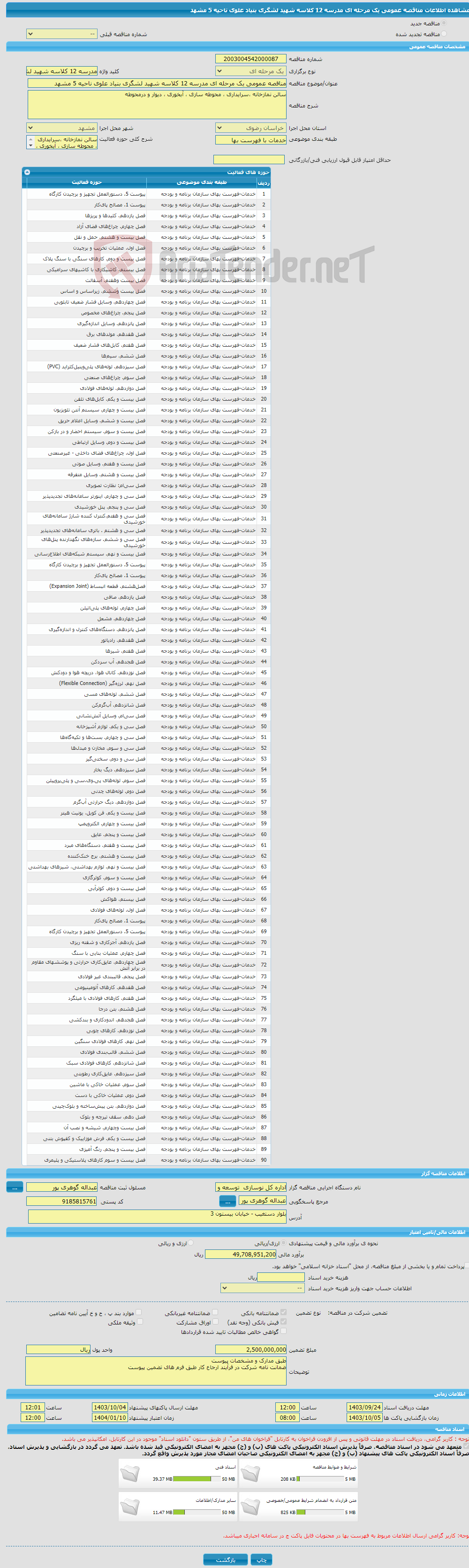 تصویر کوچک آگهی مناقصه عمومی یک مرحله ای مدرسه 12 کلاسه شهید لشگری بنیاد علوی ناحیه 5 مشهد 