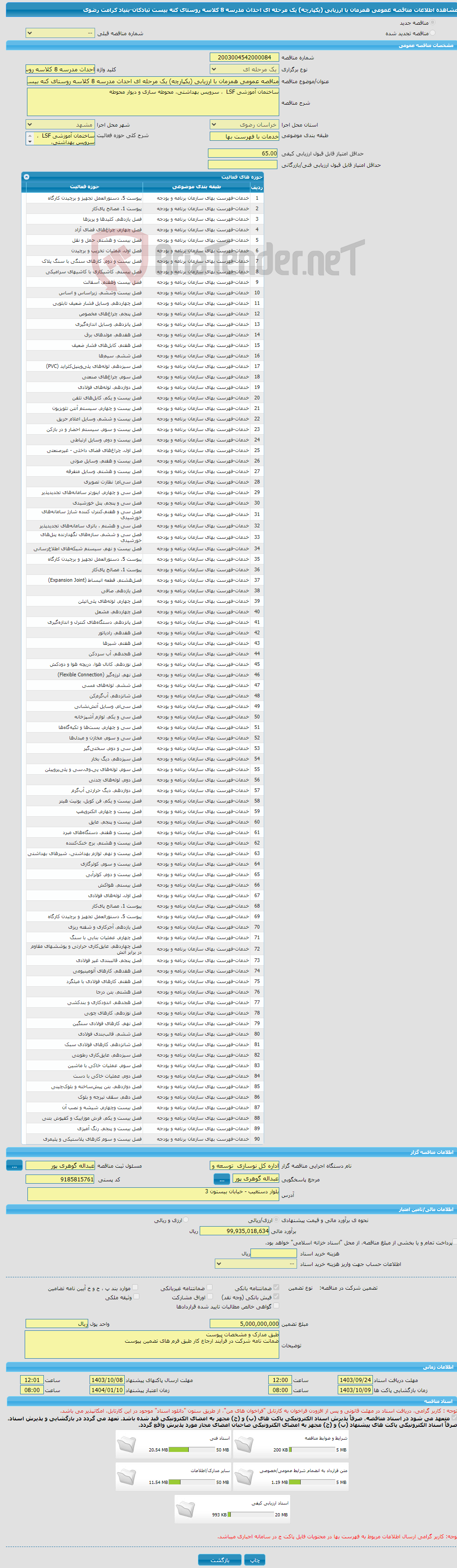 تصویر کوچک آگهی مناقصه عمومی همزمان با ارزیابی (یکپارچه) یک مرحله ای احداث مدرسه 8 کلاسه روستای کنه بیست تبادکان-بنیاد کرامت رضوی 