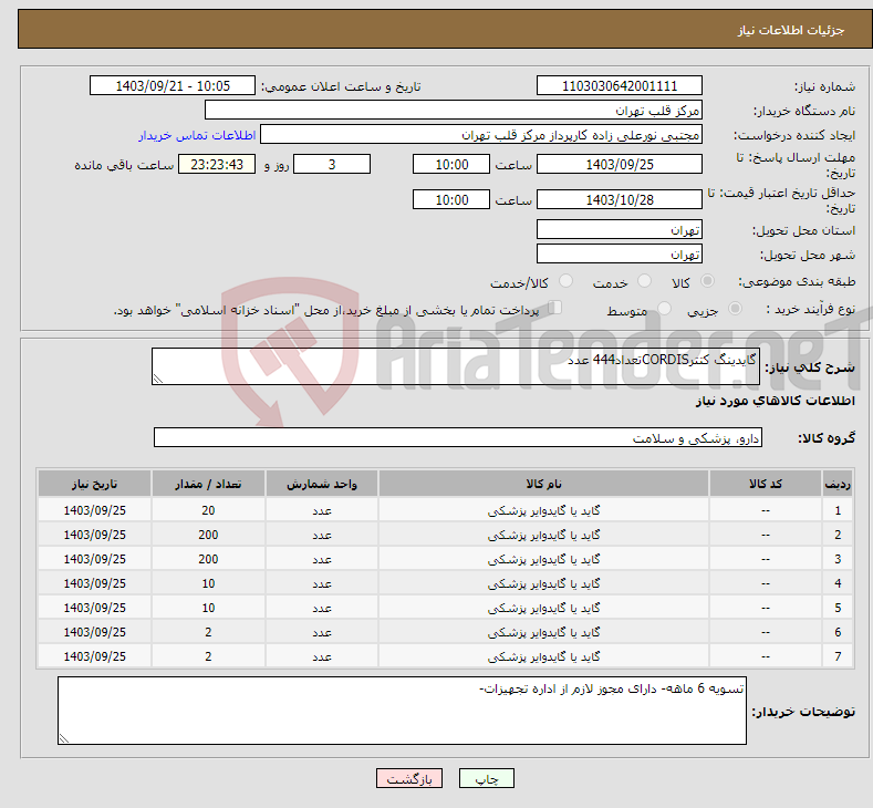 تصویر کوچک آگهی نیاز انتخاب تامین کننده-گایدینگ کتترCORDISتعداد444 عدد