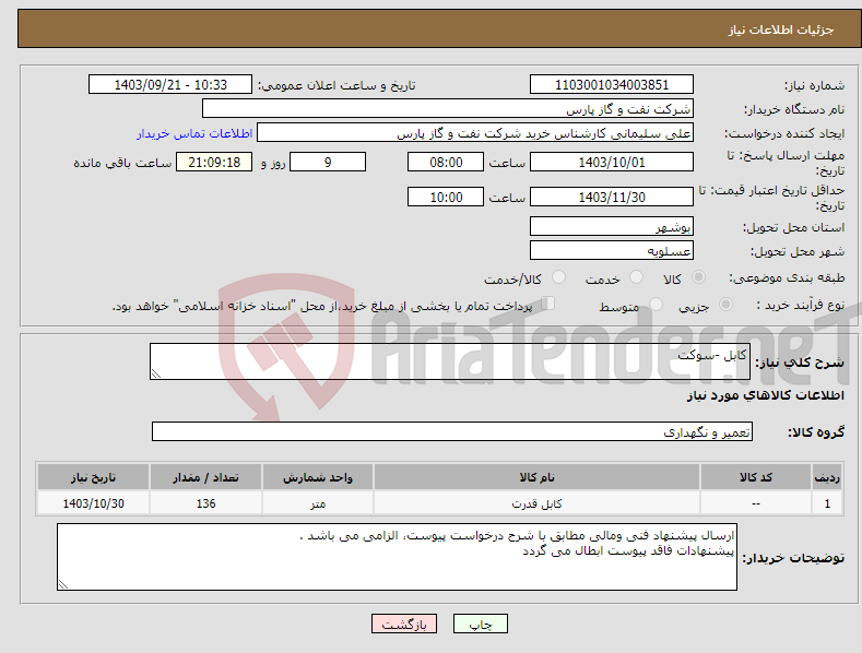 تصویر کوچک آگهی نیاز انتخاب تامین کننده-کابل -سوکت