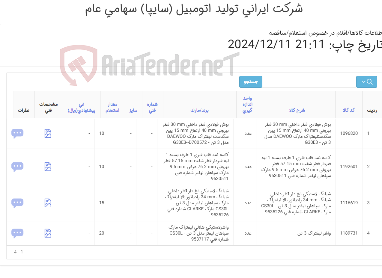 تصویر کوچک آگهی لوازم یدکی لیفتراکی ( بوش پین سگدست - کاسه نمد - شیلنگ لاستیکی و تایوان - شماره فنی 9537117 - واشرلاستیکی هلالی درب سوپاپ 3 تن )