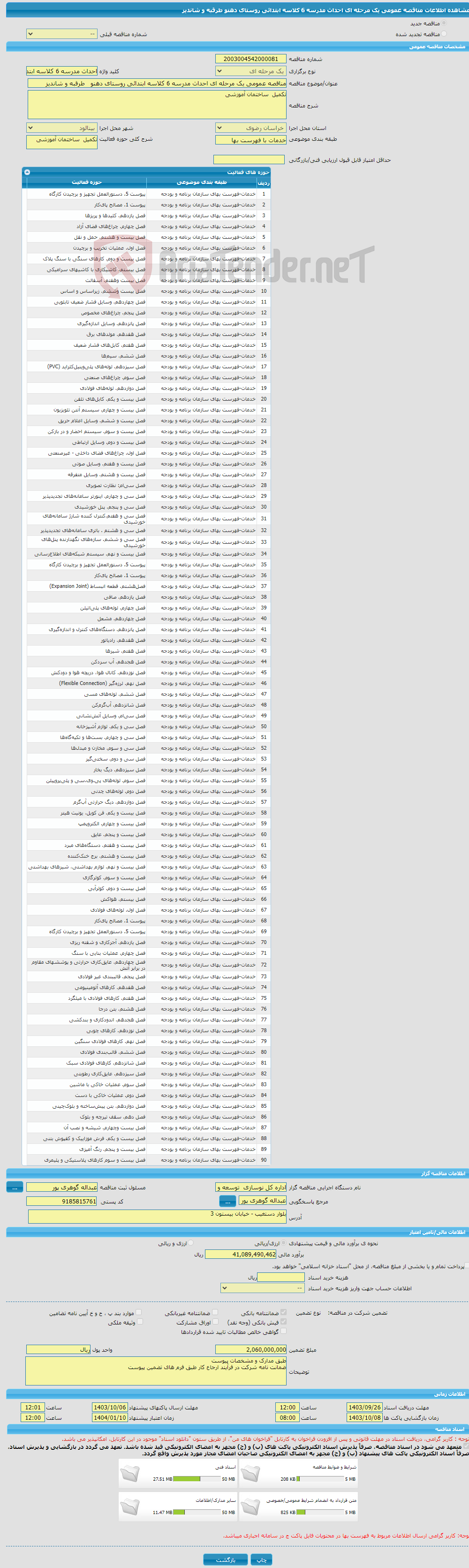 تصویر کوچک آگهی مناقصه عمومی یک مرحله ای احداث مدرسه 6 کلاسه ابتدائی روستای دهنو طرقبه و شاندیز 