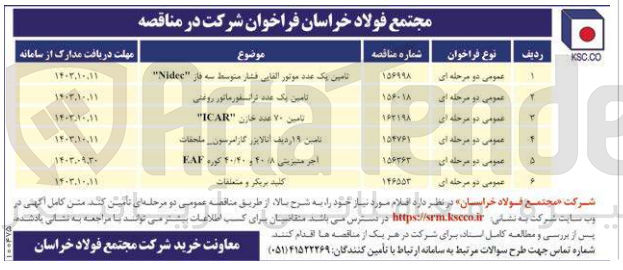 تصویر کوچک آگهی تامین یک عدد موتور القایی فشار متوسط سه فاز "Nidec"