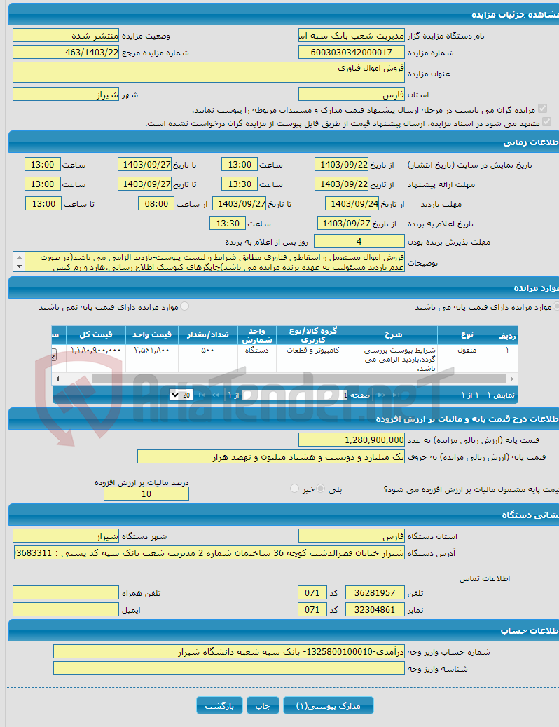 تصویر کوچک آگهی فروش اموال فناوری