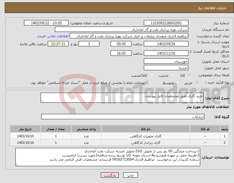 تصویر کوچک آگهی نیاز انتخاب تامین کننده-خرید گاری طبق مشخصات فایل پیوست