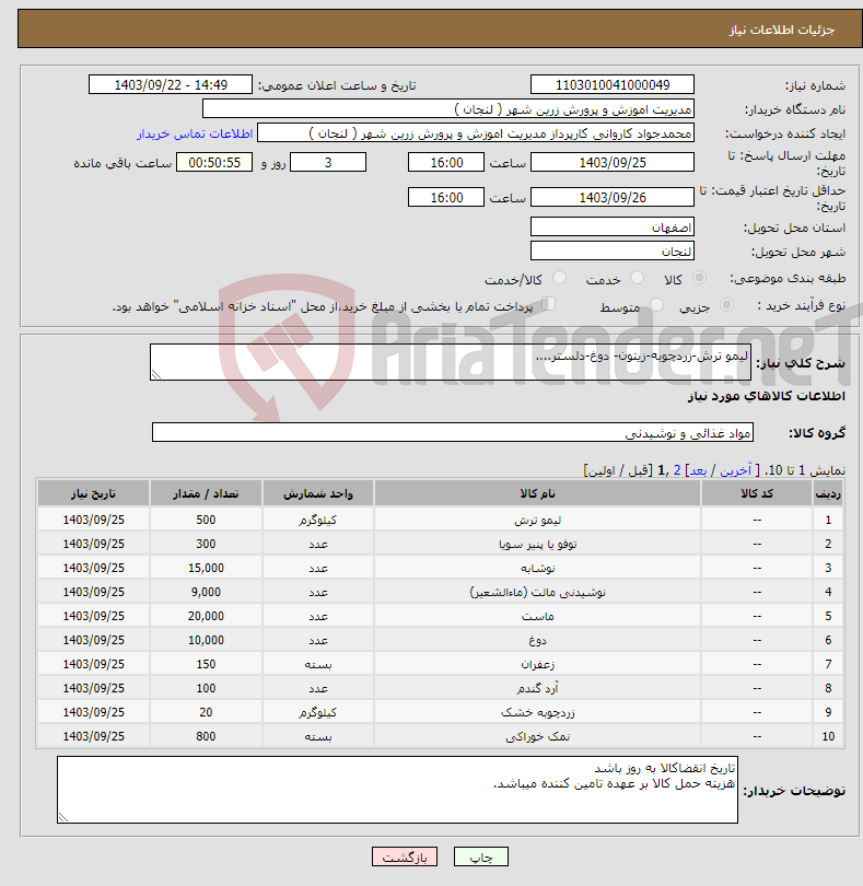 تصویر کوچک آگهی نیاز انتخاب تامین کننده-لیمو ترش-زردچوبه-زیتون- دوغ-دلستر....