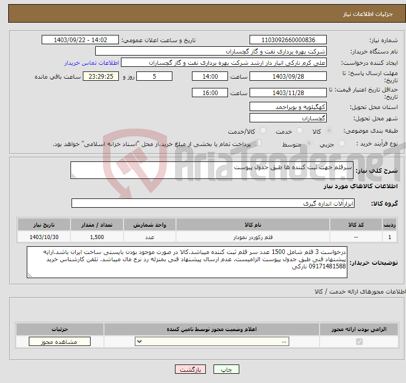 تصویر کوچک آگهی نیاز انتخاب تامین کننده-سرقلم جهت ثبت کننده ها طبق جدول پیوست