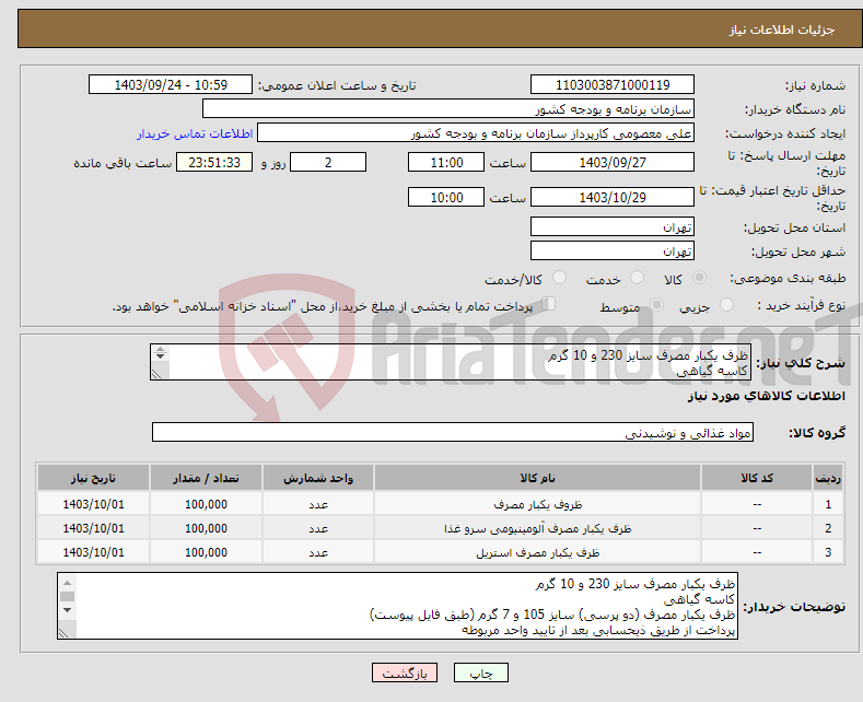 تصویر کوچک آگهی نیاز انتخاب تامین کننده-ظرف یکبار مصرف سایز 230 و 10 گرم کاسه گیاهی ظرف یکبار مصرف (دو پرسی) 100.0 سایز 105 و 7 گرم