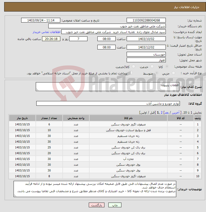 تصویر کوچک آگهی نیاز انتخاب تامین کننده-قطعات پتیبون