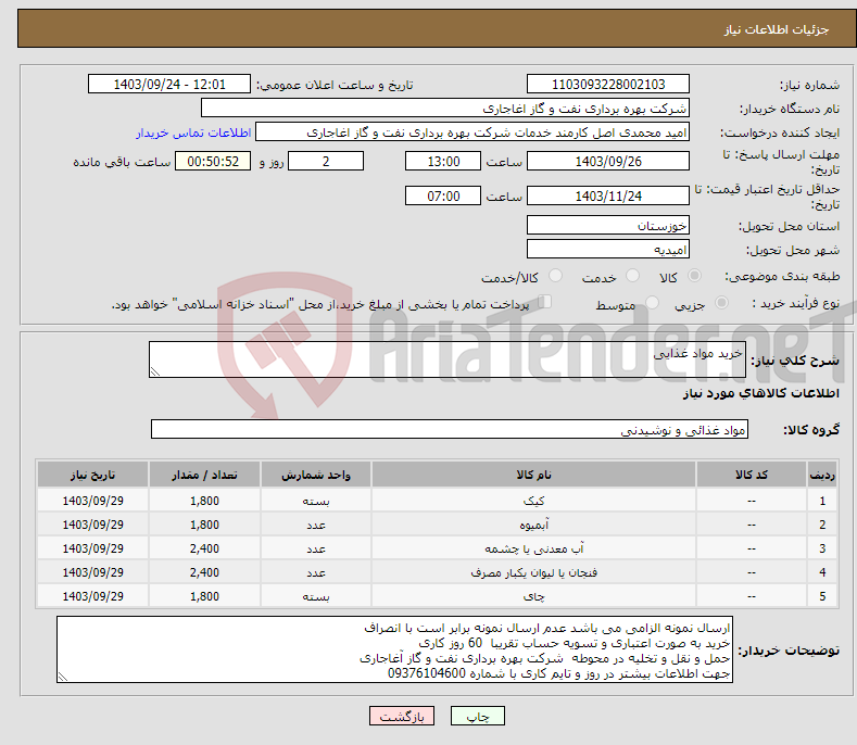 تصویر کوچک آگهی نیاز انتخاب تامین کننده-خرید مواد غذایی 