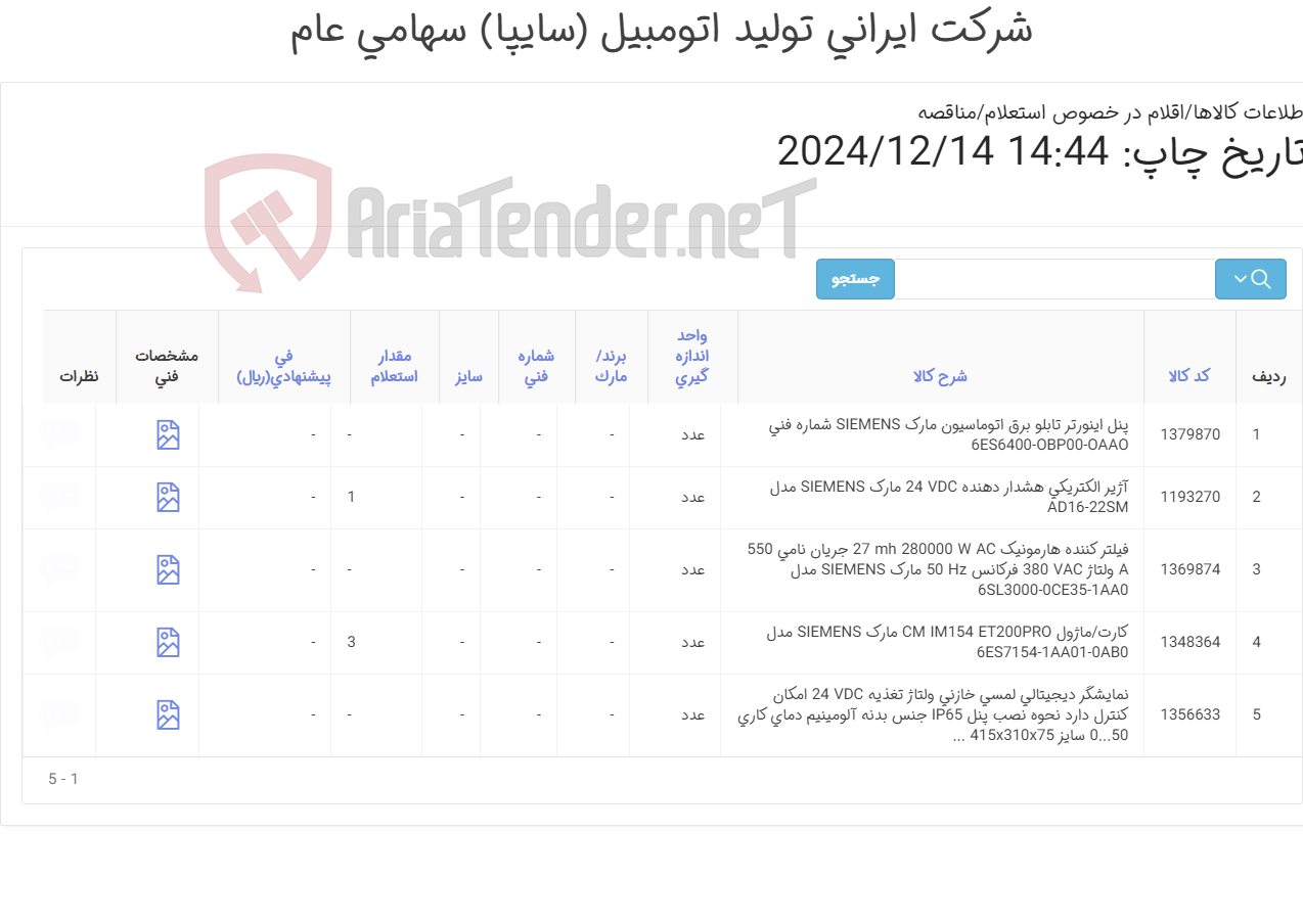 تصویر کوچک آگهی اقلام زیمنس