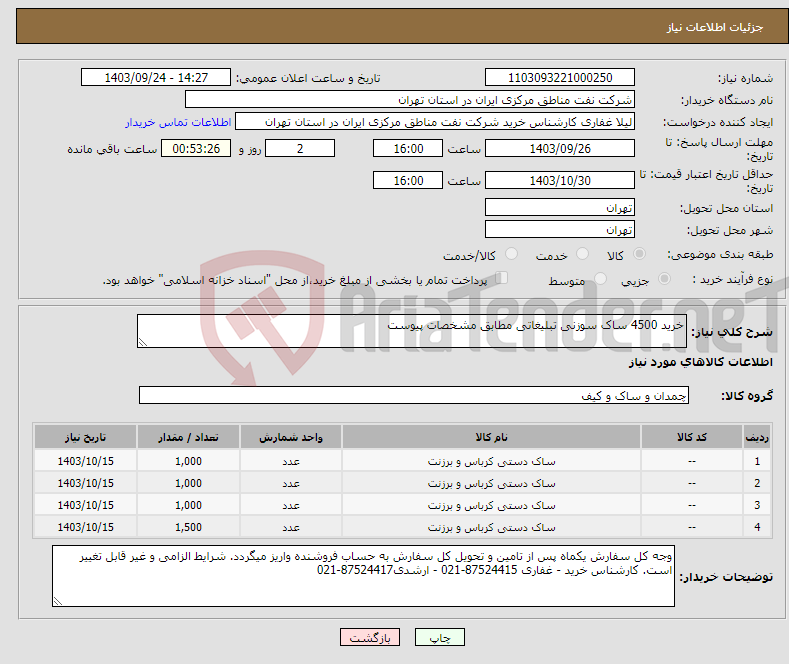 تصویر کوچک آگهی نیاز انتخاب تامین کننده-خرید 4500 ساک سوزنی تبلیغاتی مطابق مشخصات پیوست 