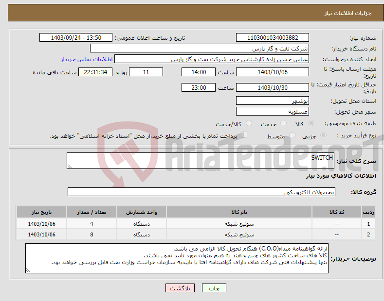 تصویر کوچک آگهی نیاز انتخاب تامین کننده-SWITCH