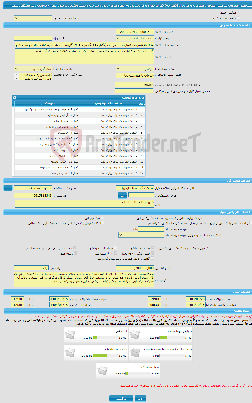 تصویر کوچک آگهی مناقصه عمومی همزمان با ارزیابی (یکپارچه) یک مرحله ای گازرسانی به حفره های خالی و ساخت و نصب انشعابات پلی اتیلن و فولادی و ... مشگین شهر