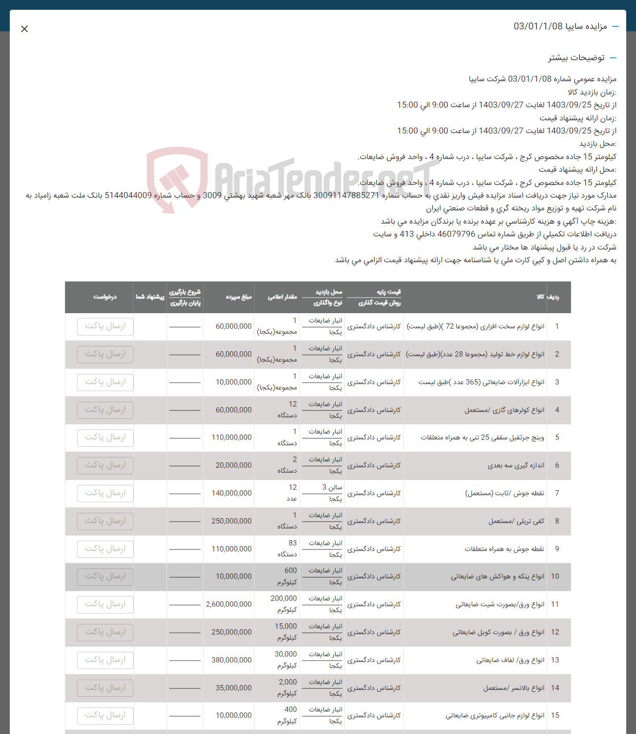 تصویر کوچک آگهی فروش اقلام شامل: انواع لواز مسخت افزاری -لوازم خط تولید -اناوع ابزار آلات ضایعاتی -انواع کولر گازی- وینچ جرثقیل- اندازه گیری سه بعدی -نقطه جوش -کفی تریکی -اناوع پنکه و هواکش ضایعانی - انواع ورق -انواع بالانسر- انواع لوازم جانبی کامپیوتری ضایعاتی