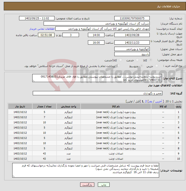 تصویر کوچک آگهی نیاز انتخاب تامین کننده-استدبولت-تردولت-تبدیل-بوشن.... مطابق با مشخصات پیوستی.مطابق با igs. اقای عزیزی09171458051 .09171460733موسوی خرید کالا