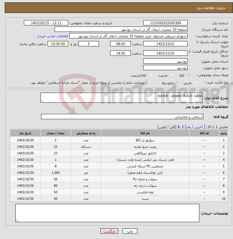 تصویر کوچک آگهی نیاز انتخاب تامین کننده-switch - power- h.d.d- cable