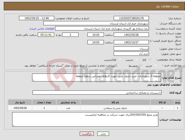 تصویر کوچک آگهی نیاز انتخاب تامین کننده-منطقه 3 شهرداری- خرید جدول بتنی جهت کارهای عمرانی سطح منطقه