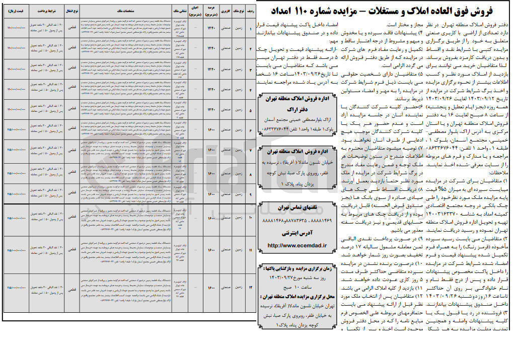 تصویر کوچک آگهی فروش تعدادی از اراضی با کاربری صنعتی در 12 ردیف