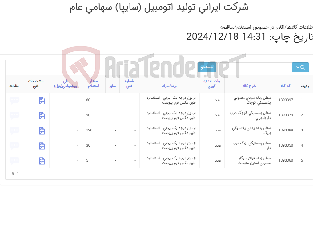 تصویر کوچک آگهی سطل پلاستیکی