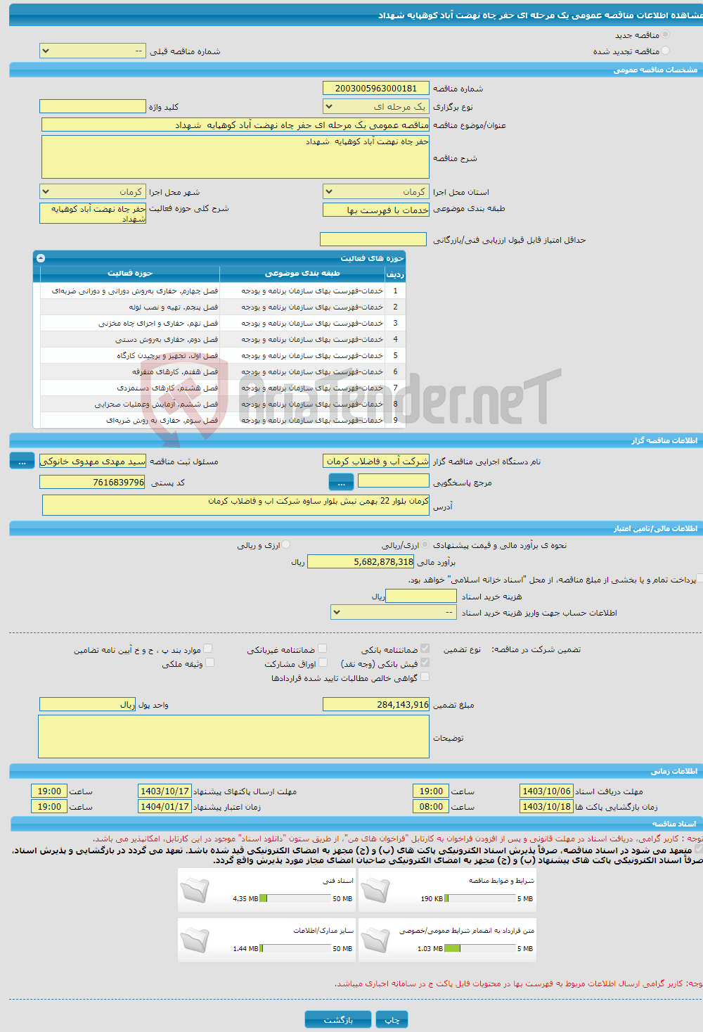 تصویر کوچک آگهی مناقصه عمومی یک مرحله ای حفر چاه نهضت آباد کوهپایه شهداد