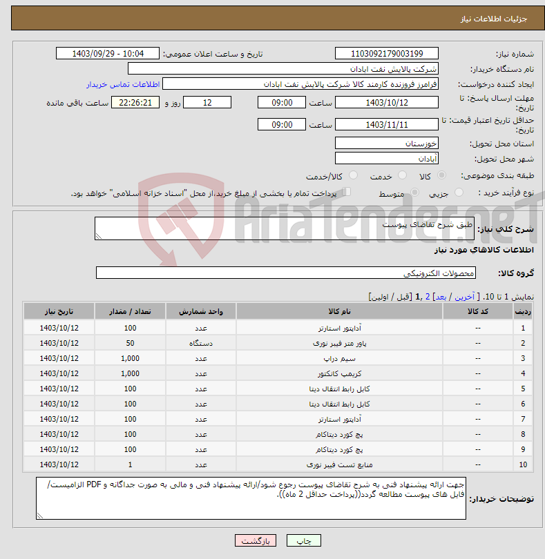 تصویر کوچک آگهی نیاز انتخاب تامین کننده-طبق شرح تقاضای پیوست